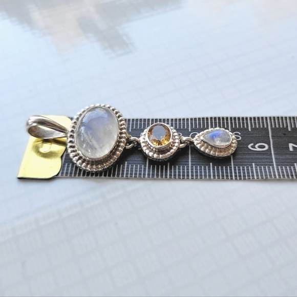 Vtg set | Citrine and rainbow moonstone sterling silver earrings & pendant - Picture 13 of 13